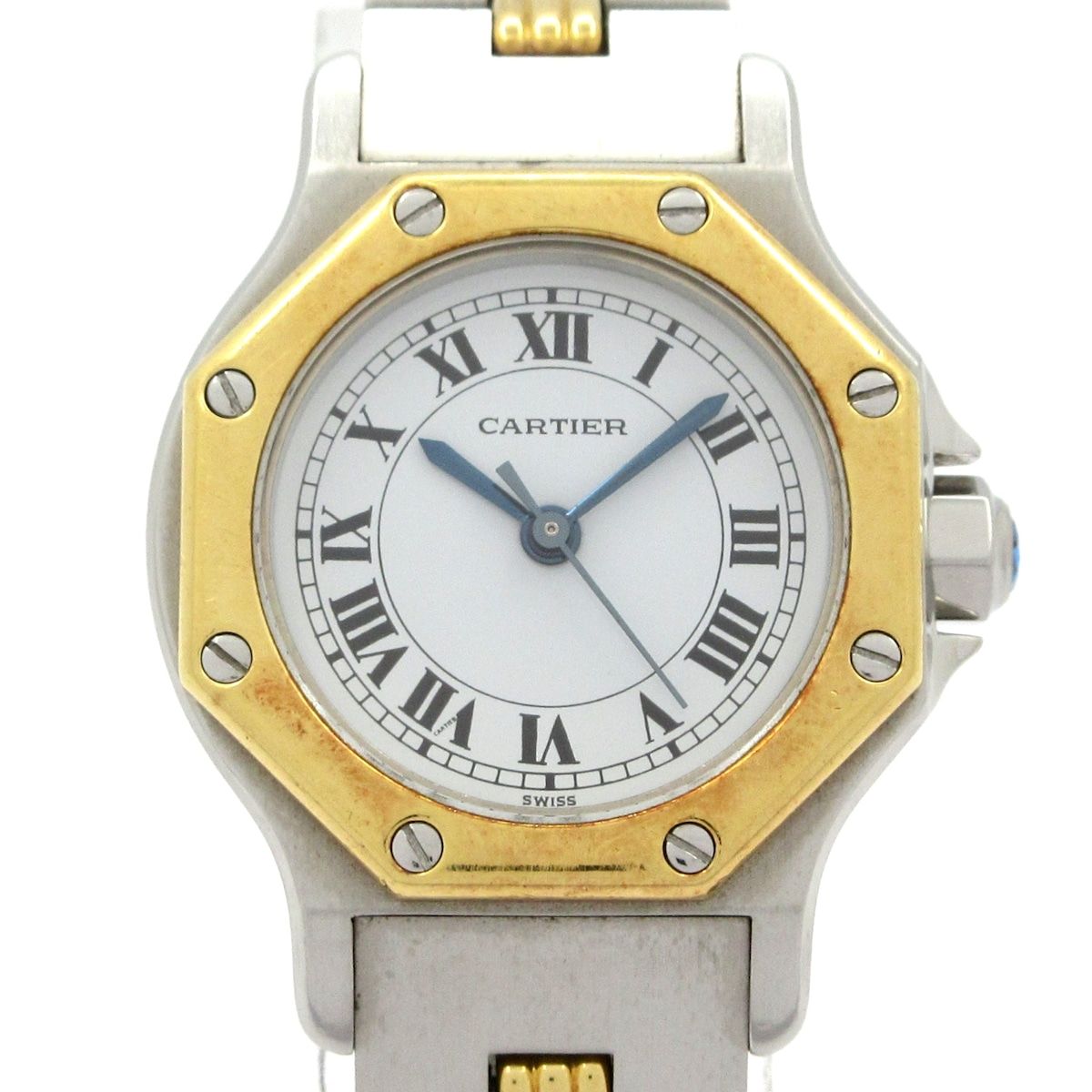 Cartier カルティエ 腕時計 サントスオクタゴンSM レディース SS K 18 YG ゴドロンブレス 白