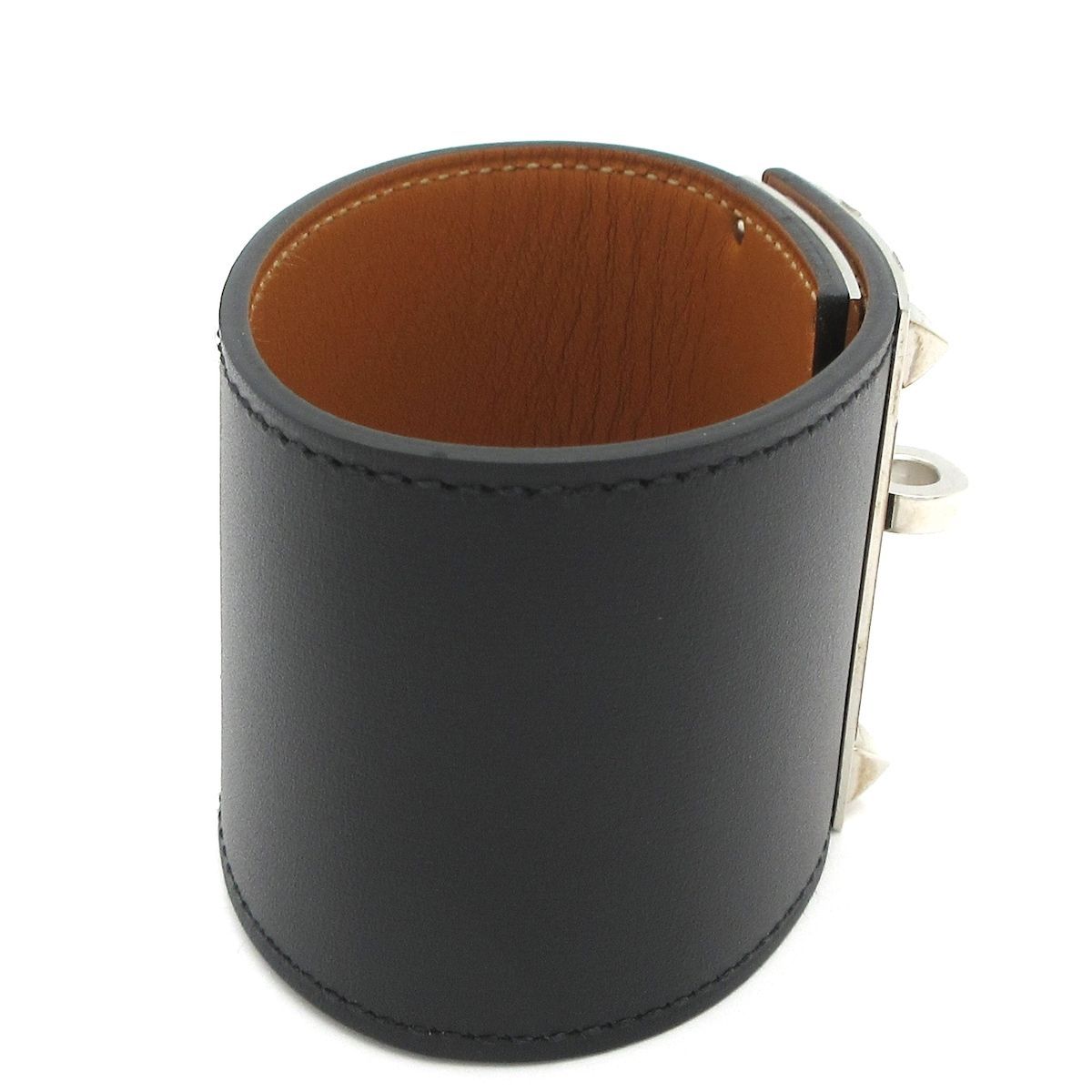 HERMES エルメス ブレスレット ケリードッグ レザー 黒 シルバー金具 スタッズ L