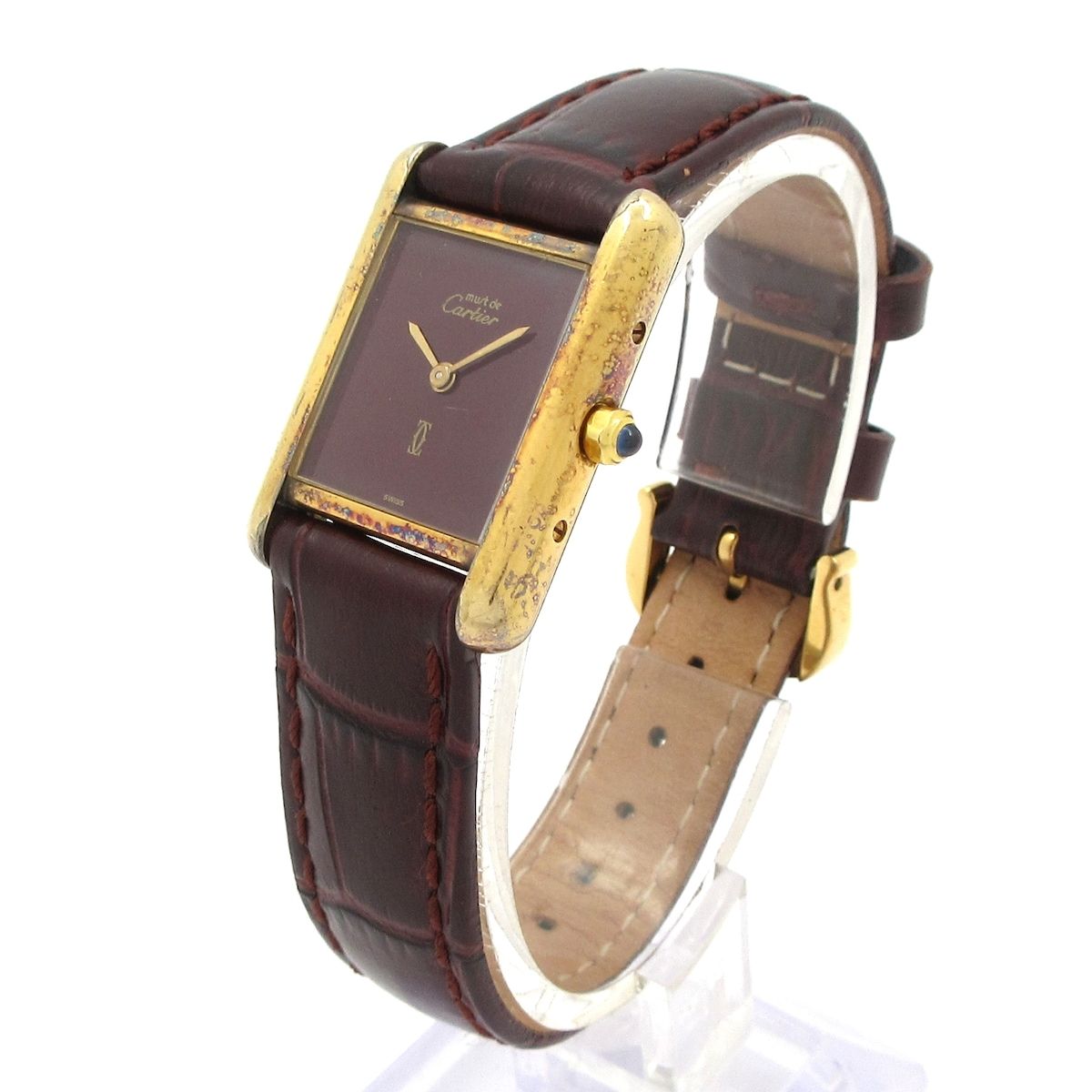 Cartier カルティエ 腕時計 マストタンクヴェルメイユ レディース 925 社外ベルト ボルドー