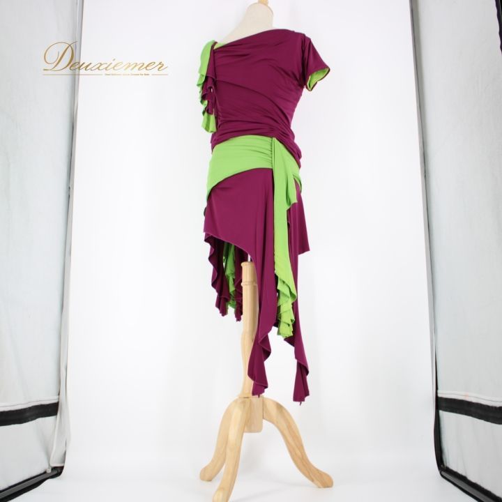 【美品 日本製社交ダンス衣装】上下セット ツーピース レッスンウェア パーティー 社交ダンス 衣装 ラテン 上下セット ツーピース レッスンウェア