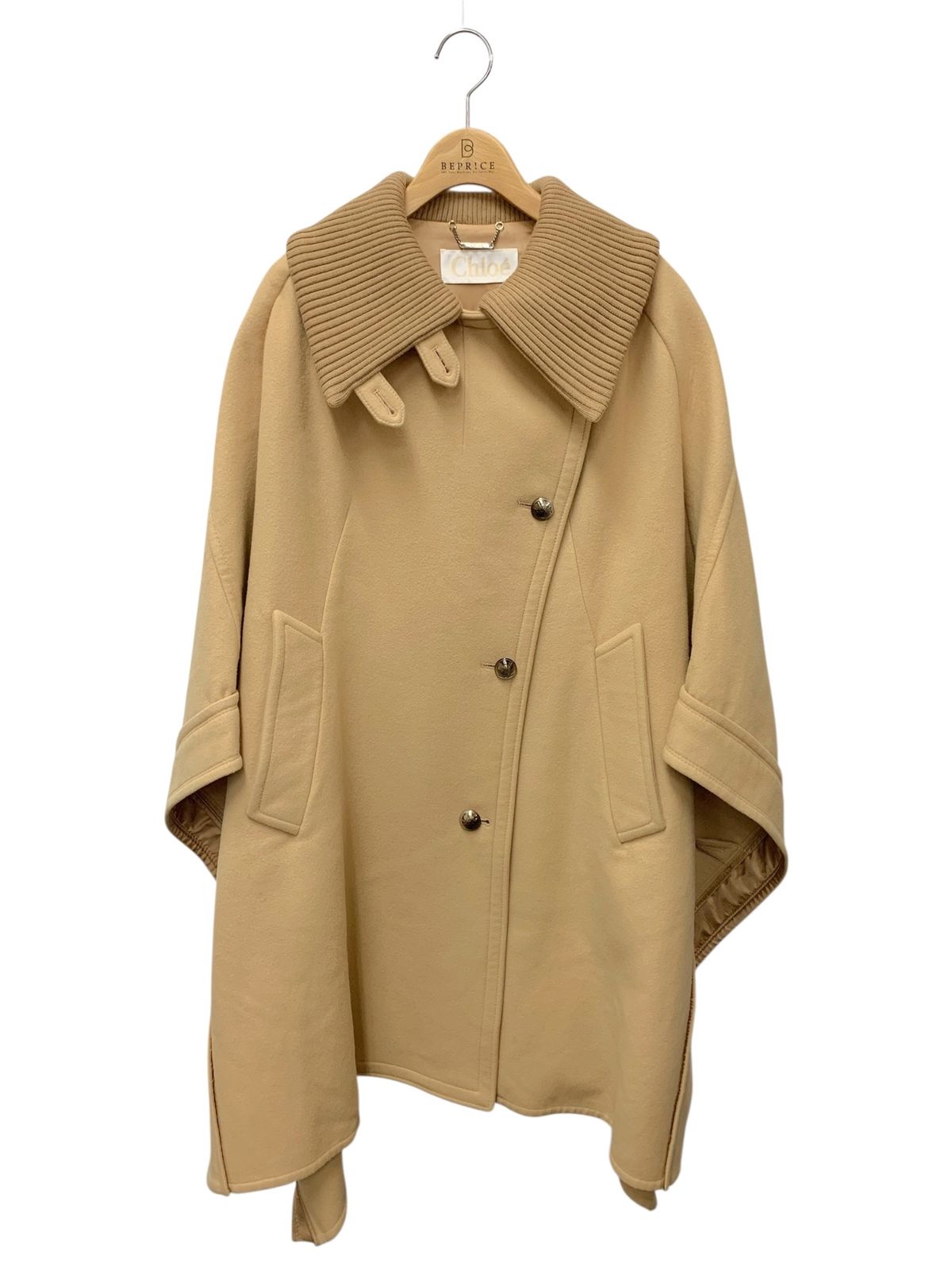 クロエ ポンチョ 34 ベージュ シルバーボタン ニット襟