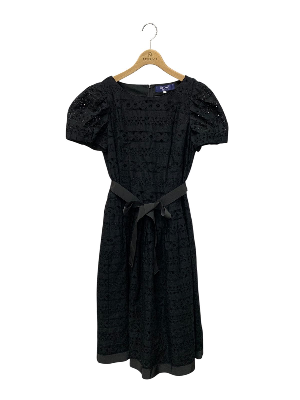 エムズグレイシー 411334 ワンピース 42 ブラック 花 レース