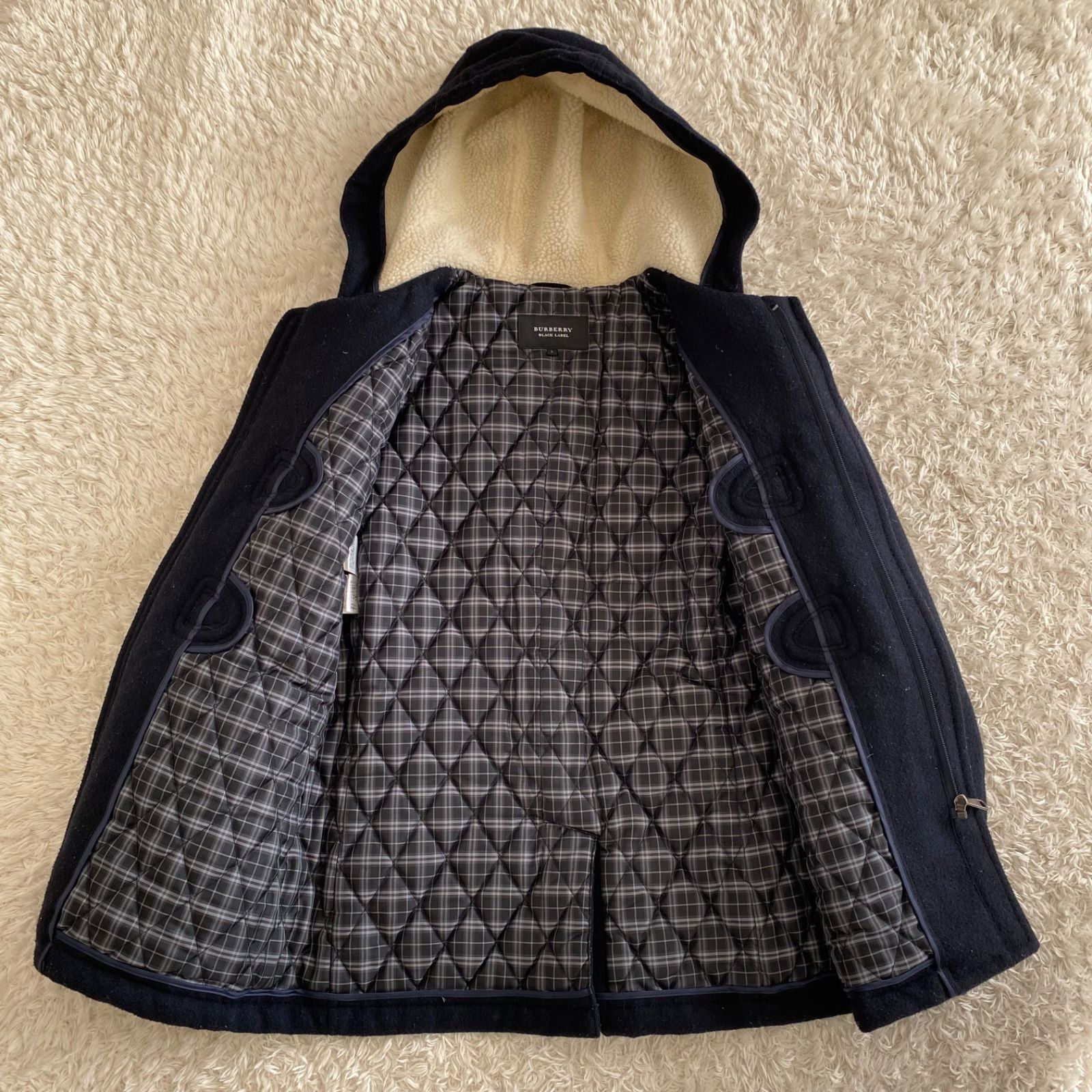 バーバリーブラックレーベル ダッフルコート ボア 中わたキルティング L 濃紺 BURBERRY BLACK LABEL バーバリーブラックレーベル ダッフルコート