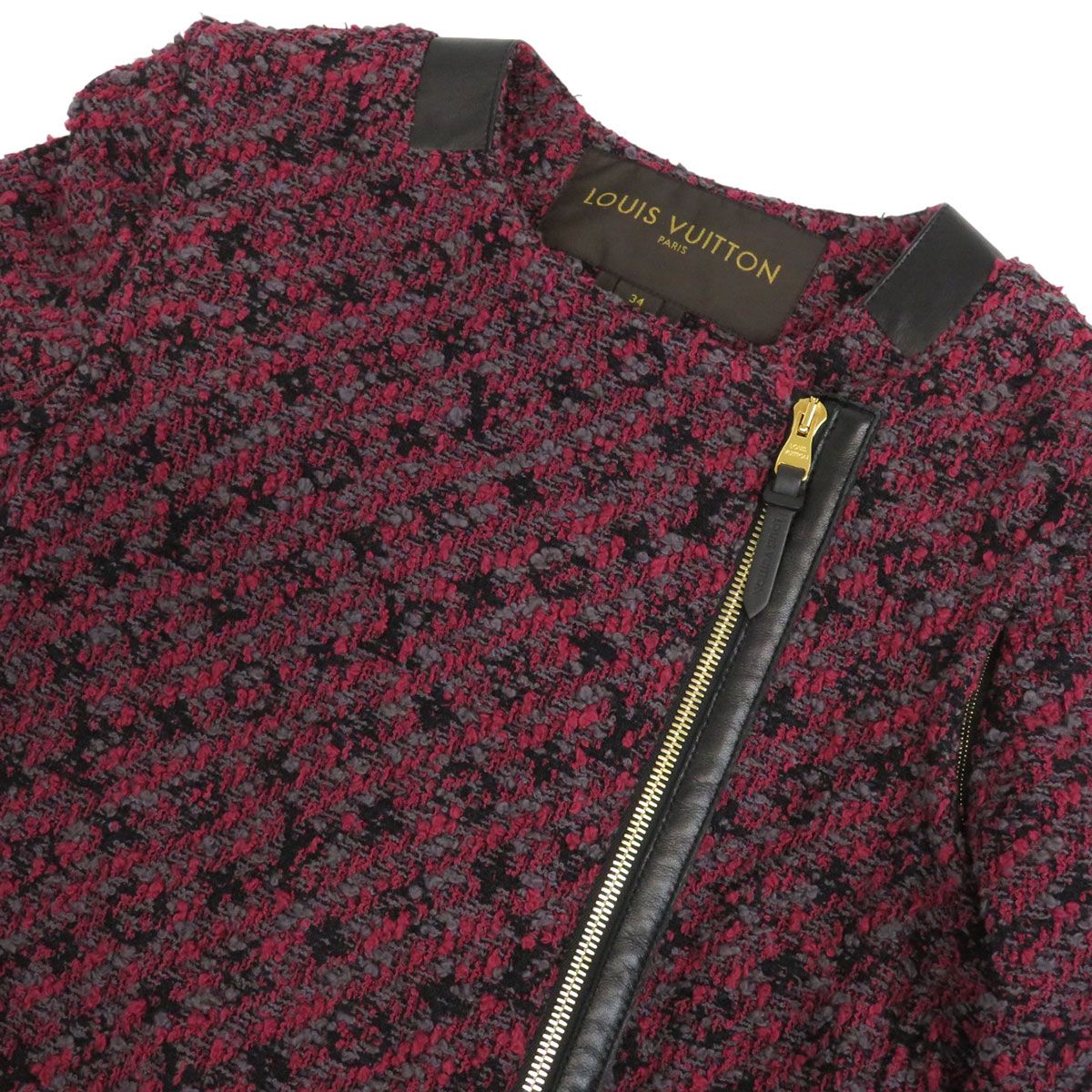 ルイヴィトン モノグラム ツイード ジップアップ ノーカラーコート