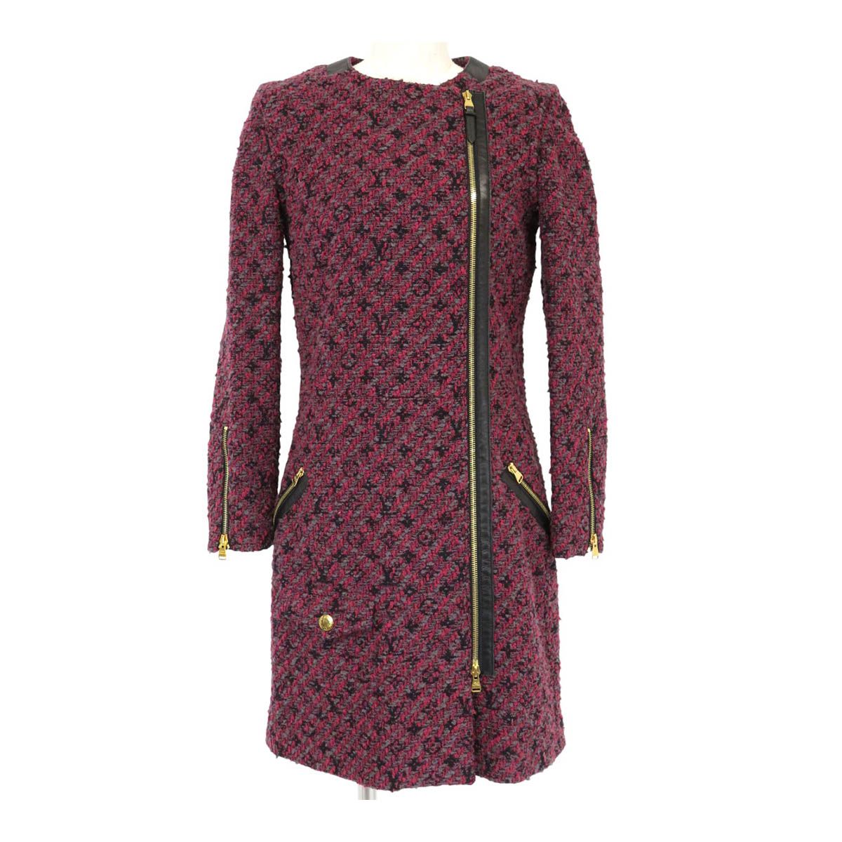 ルイヴィトン モノグラム ツイード ジップアップ ノーカラーコート