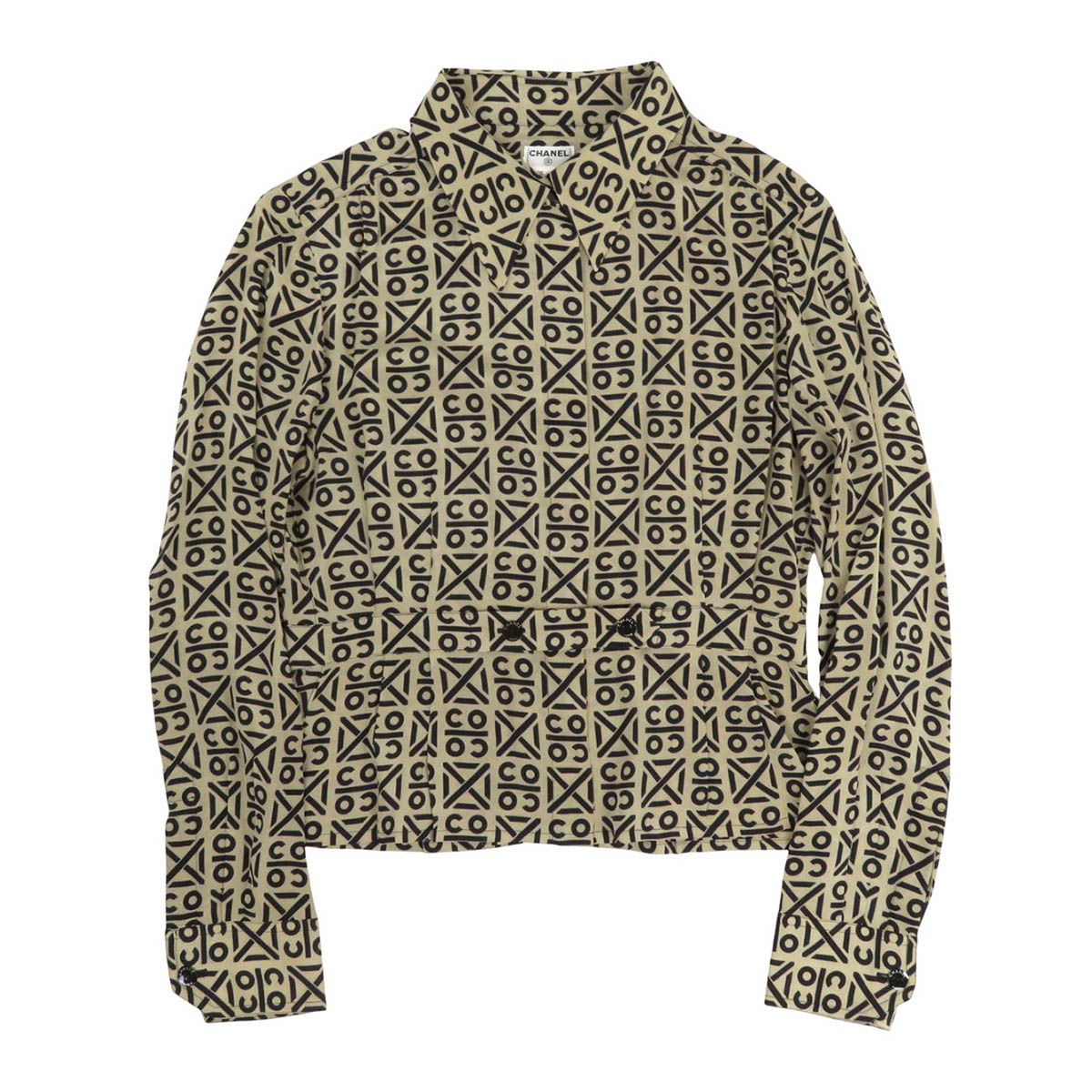 CHANEL シャネル シルク ブラウス ココ総柄 38 極美品 シャネル COCO 総柄 シルク ブラウス P16576V09142 レディース