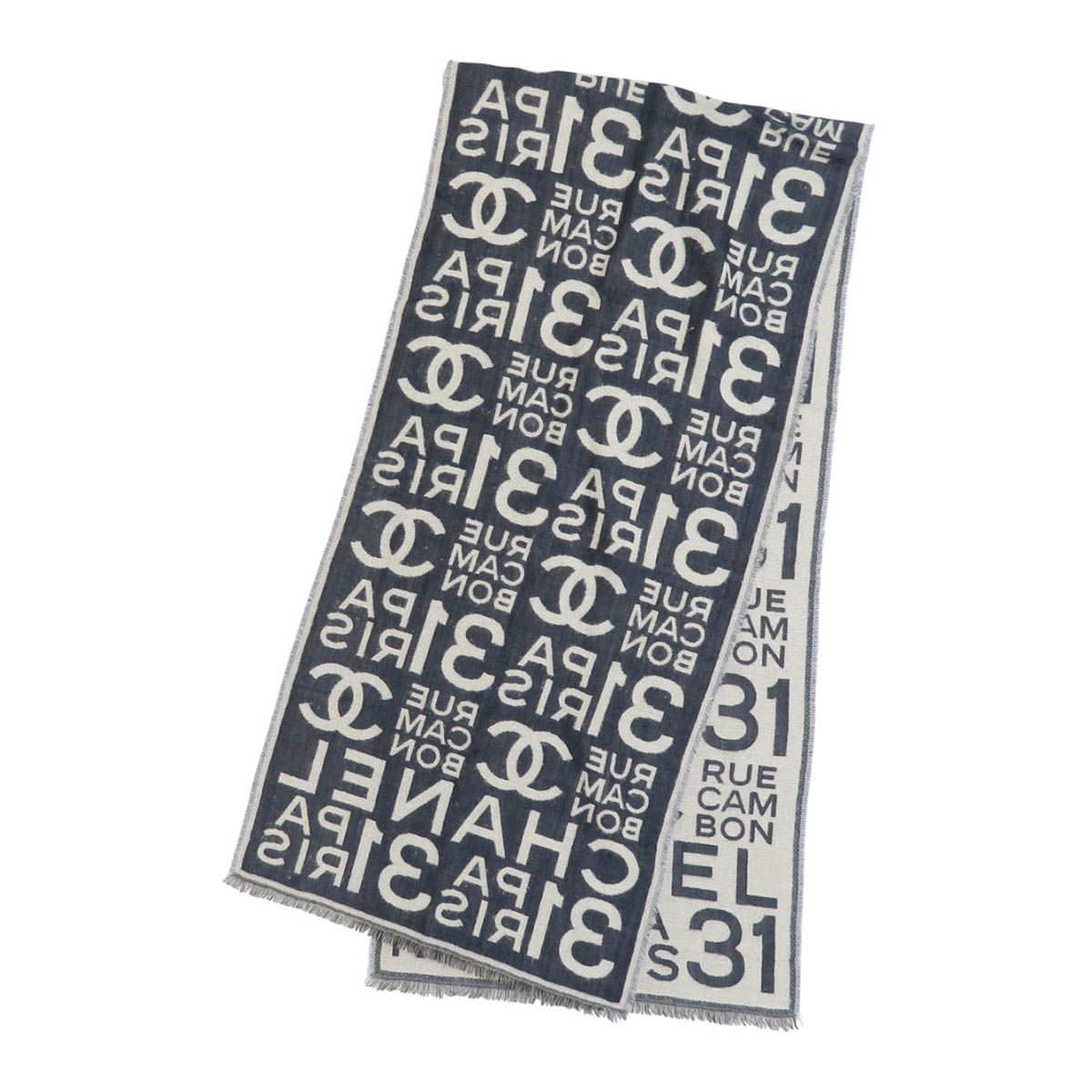 シャネル ココマーク 総柄 ストール ユニセックス ネイビー ホワイト CHANEL アパレル 小物
