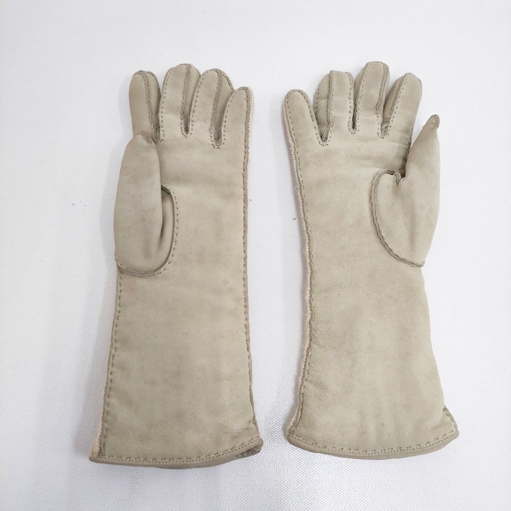 エルメスカシミアベージュ 手袋 HERMES レザー/カシミヤ Hロゴ サイズ6 1/2 手袋 ベージュ レディース