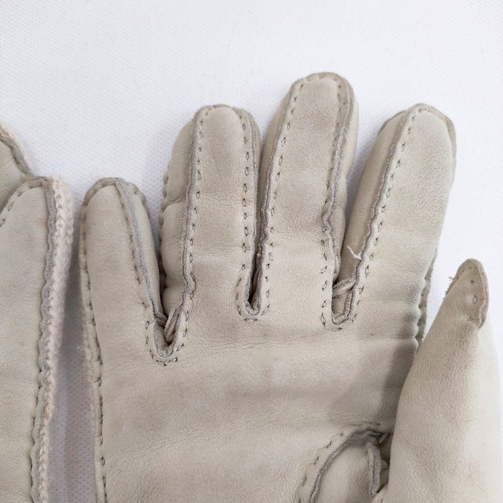 HERMES レザー/カシミヤ Hロゴ サイズ6 1/2 手袋 ベージュ レディース