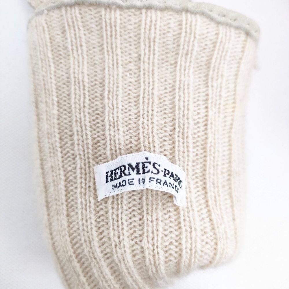 HERMES レザー/カシミヤ Hロゴ サイズ6 1/2 手袋 ベージュ レディース