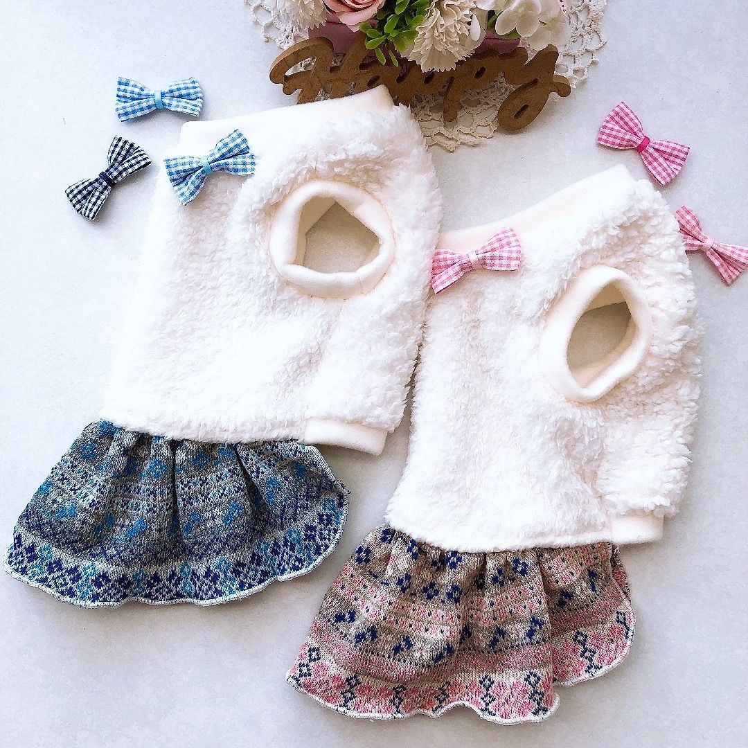 ♡ハンドメイド犬服♡白ボア×ジャガード♡オーダー - メルカリ