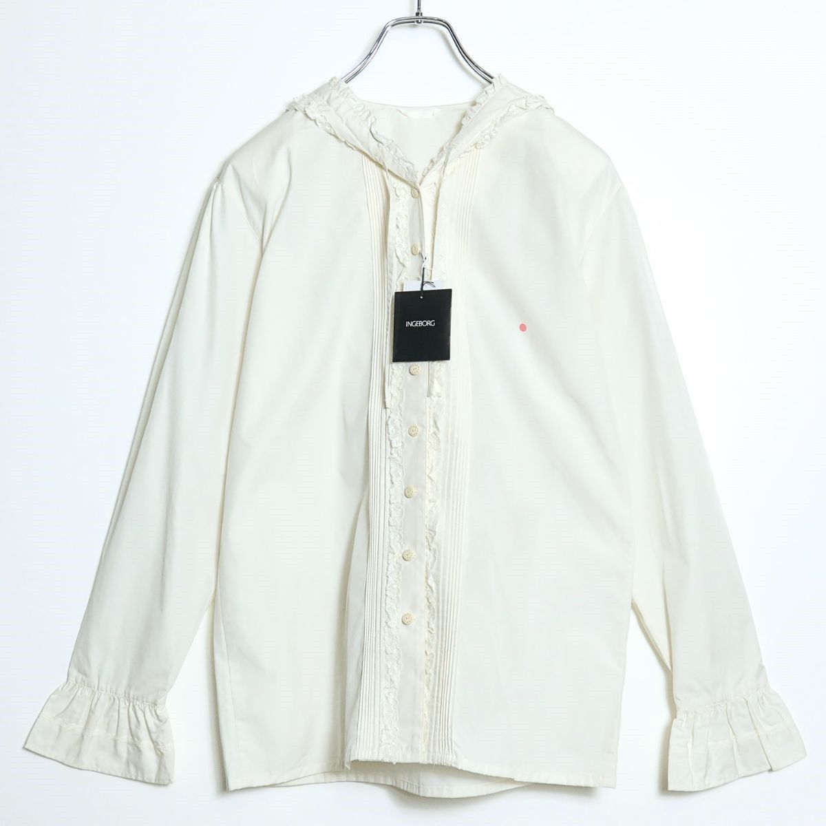 美品】インゲボルグ☆フード付きブラウス 白系 前開き フリルレース
