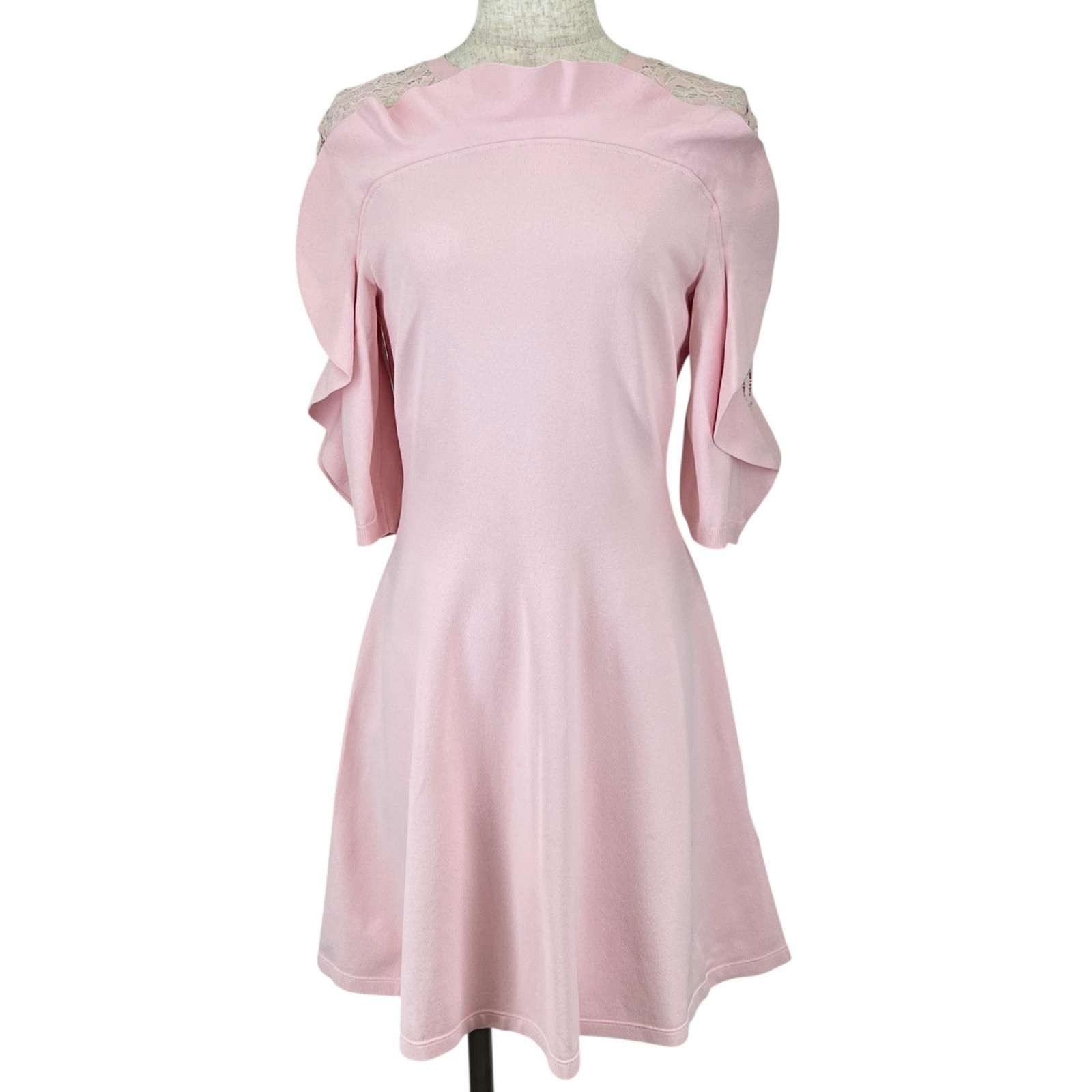 美品▲VALENTINO ヴァレンティノ QB2KD07343K レース切り替え ワンピース ドレス ピンク M イタリア製 正規品 レディース 美品△VALENTINO ヴァレンティノ QB2KD07343K レース切り替え