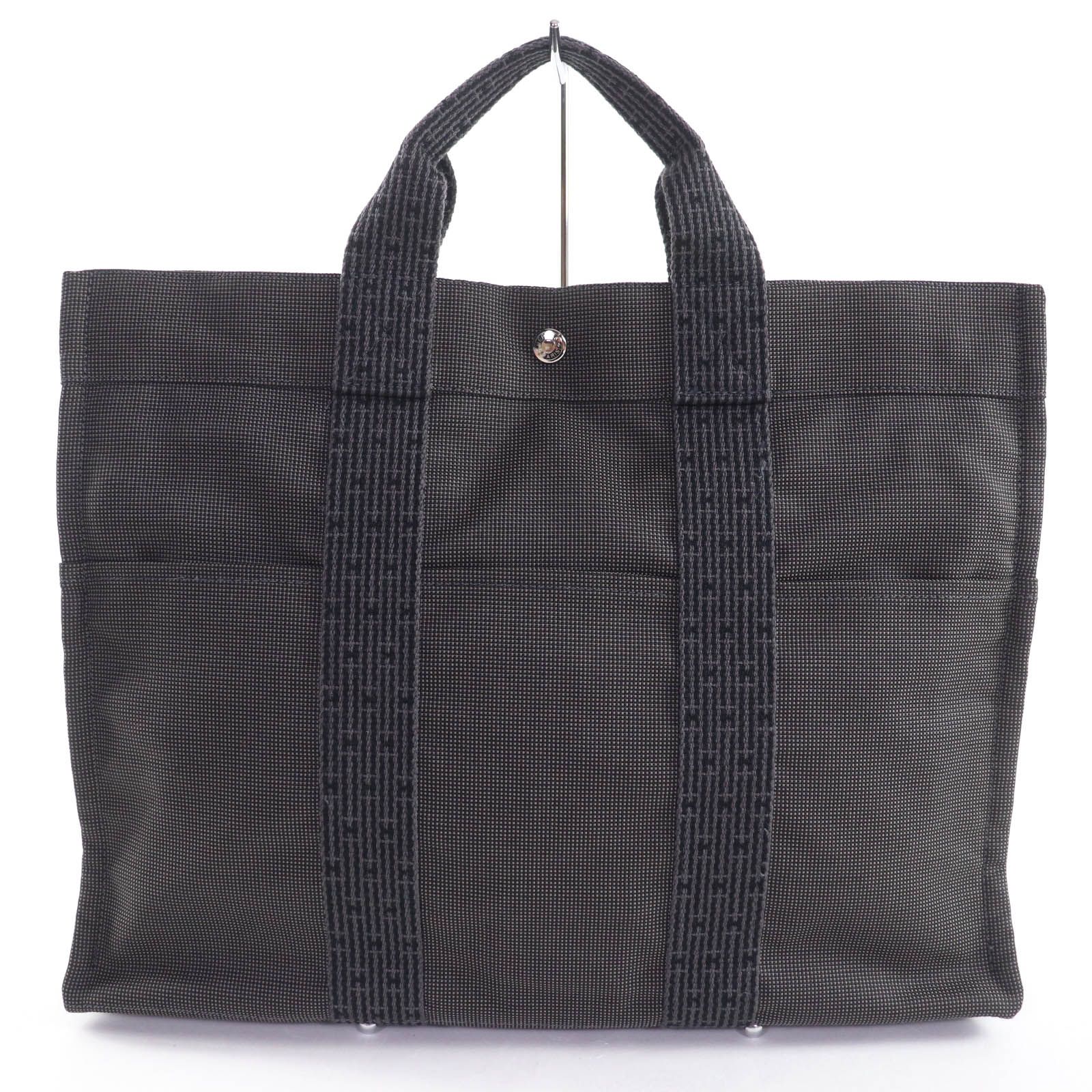 極美品☆HERMES エルメス エールライン MM シルバー金具 セリエ金具 キャンバス トートバッグ ハンドバッグ グレー 仏製 レディース 極美品☆HERMES エルメス エールライン MM シルバー金具 セリエ金具