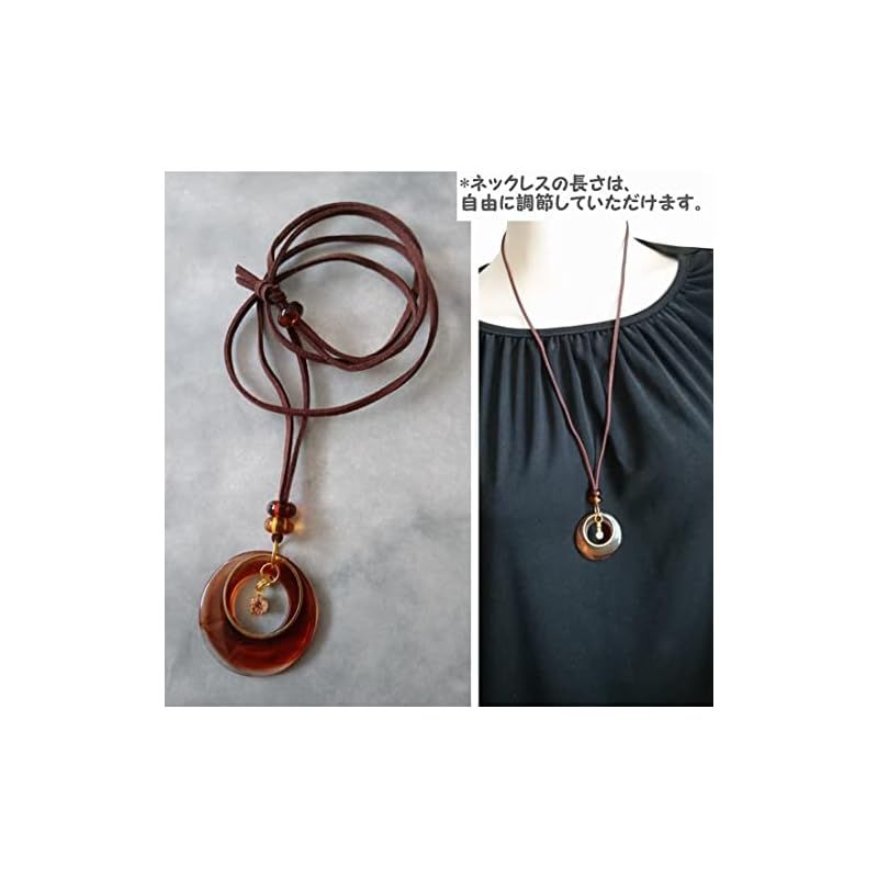 新品】 [flower storm] レザーネックレス 直径4cmべっ甲調リング