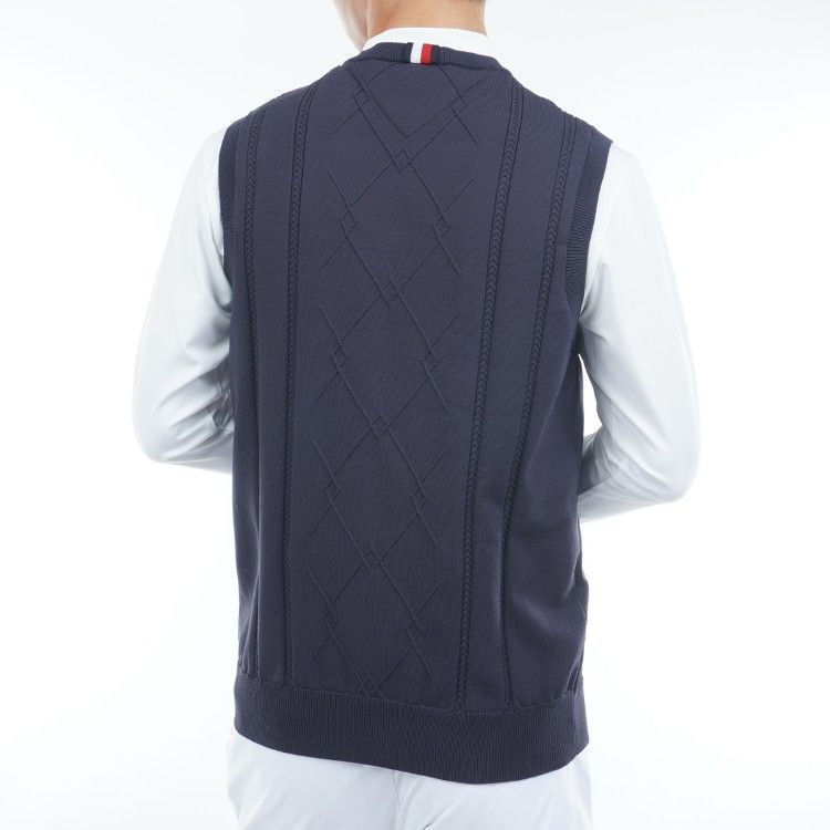 トミーヒルフィガー ゴルフ ベスト メンズ ニットベスト セーターベスト Vネック 軽量 ゴルフウェア ブランド ケーブル柄 ライン 春 秋 冬 THMA 560