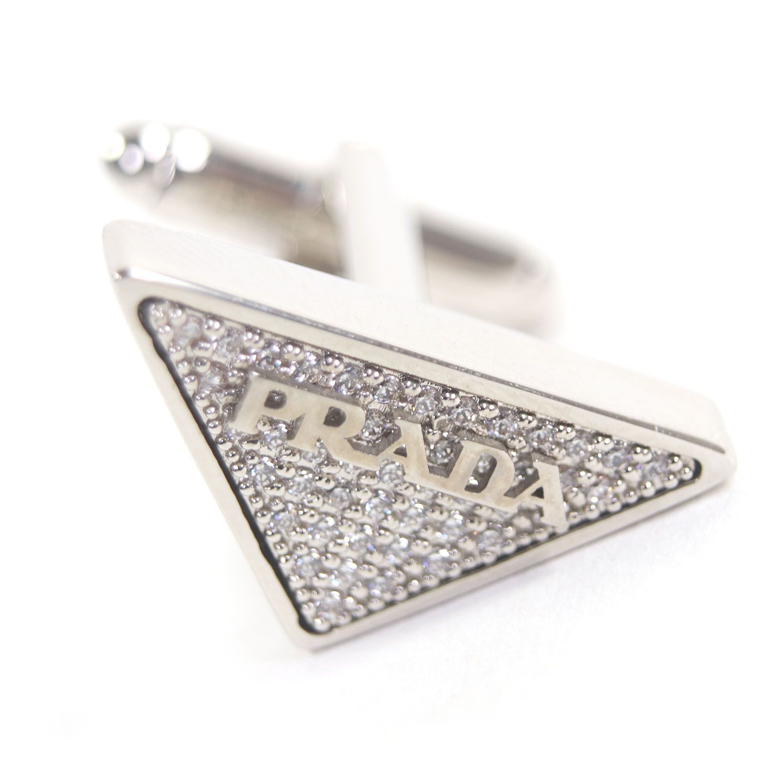 極美品□PRADA プラダ ラインストーン 三角ロゴ トライアングルロゴ