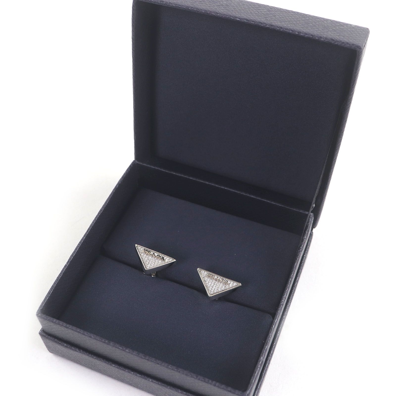 極美品□PRADA プラダ ラインストーン 三角ロゴ トライアングルロゴ