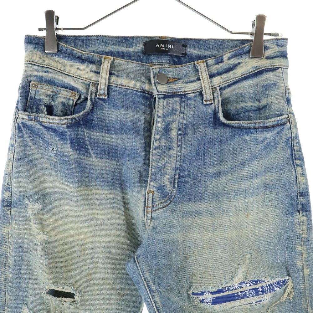 美品 AMIRI 国内正規品 MX1 レザー蛇腹 ダメージ リペア加工 スキニー AMIRI (アミリ) MX1 JEANS 蛇腹 ダメージ加工 スキニー デニムパンツ
