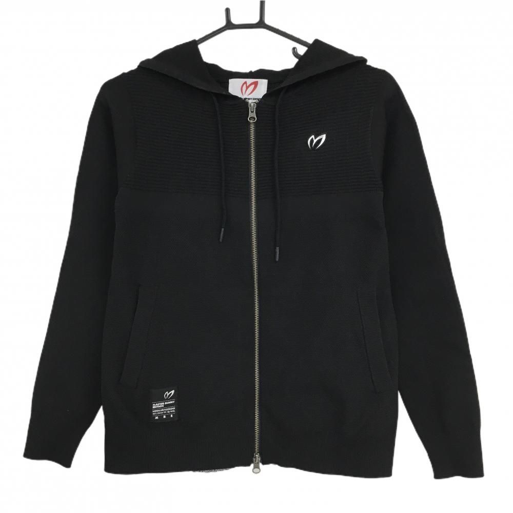 超 マスターバニー ジップニットパーカー 黒×白 背面ロゴ 後裾プリーツ レディース 0 S ゴルフウェア MASTER BUNNY EDITION