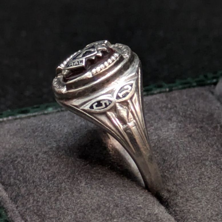 JOSTENS 1975年 スターリングシルバー925 カレッジリング 赤 黒 - メルカリ