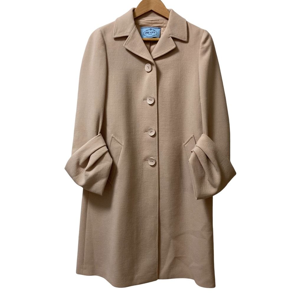 美品 PRADA プラダ スリーブデザイン バージンウール ロングコート