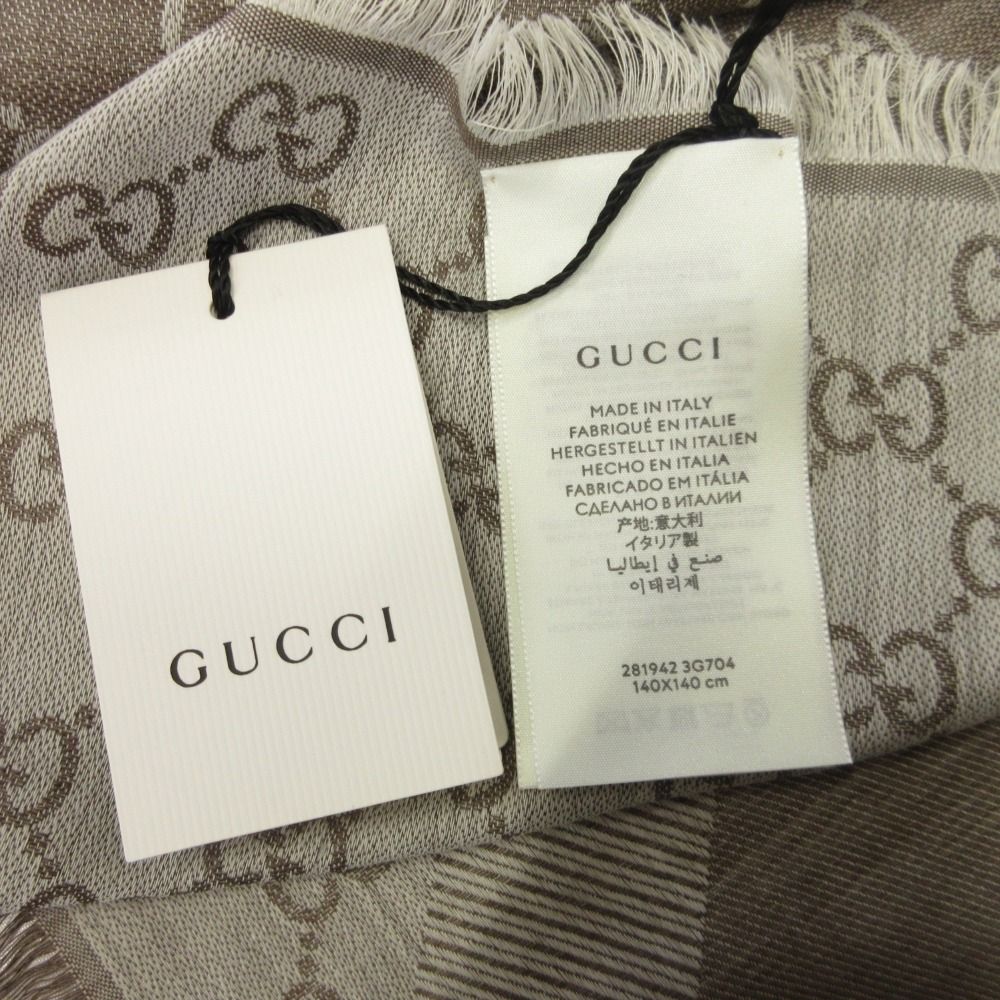 未使用 GUCCI グッチ ウール シルク GG柄 大判スカーフ ストール