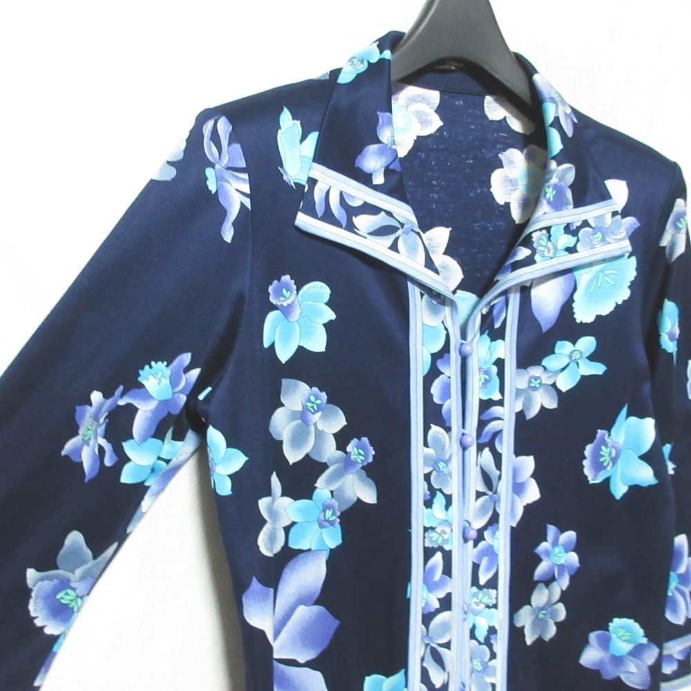 レオナールフラワー バタフライプリント ジャケット ネイビー 良品 LEONARD FASHION レオナールファッション フラワープリント