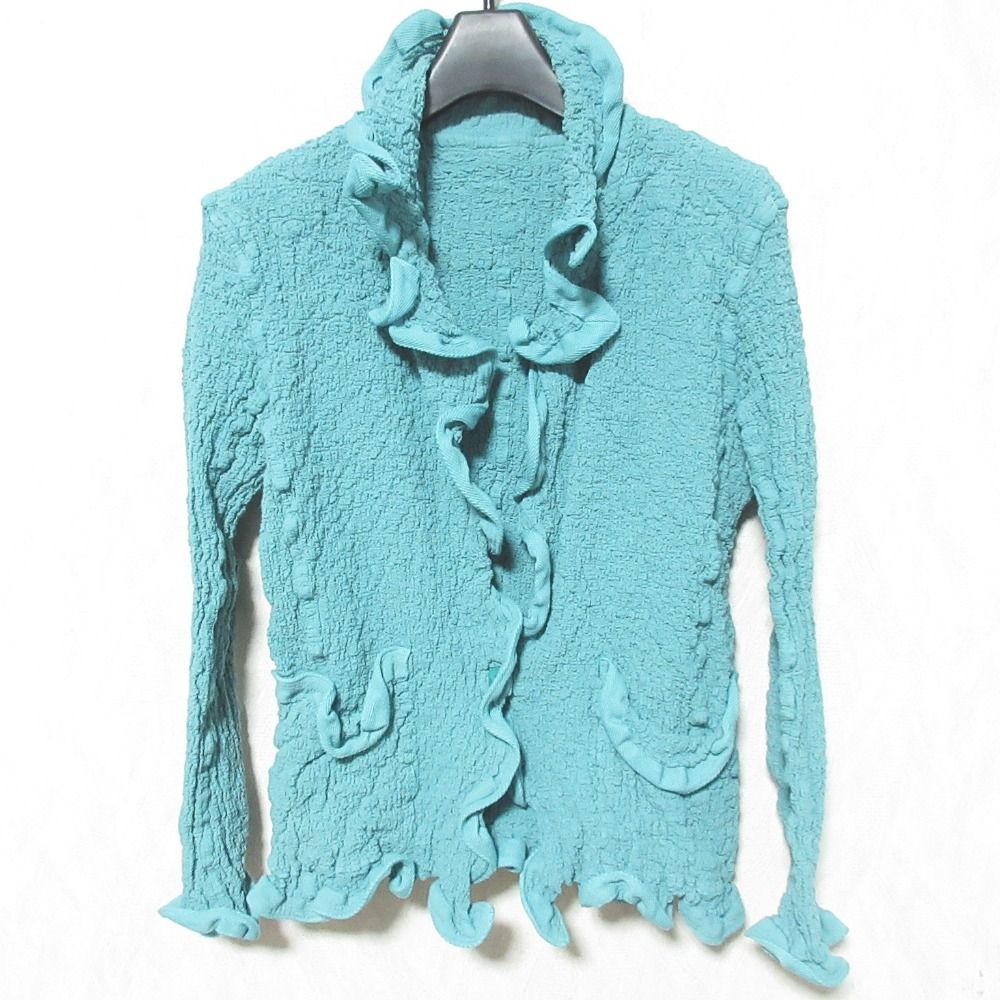 良品 me ISSEY MIYAKE ミー イッセイミヤケ カリフラワープリーツ シングルジャケット MI32FD501 ターコイズブルー レディース 古着  USED