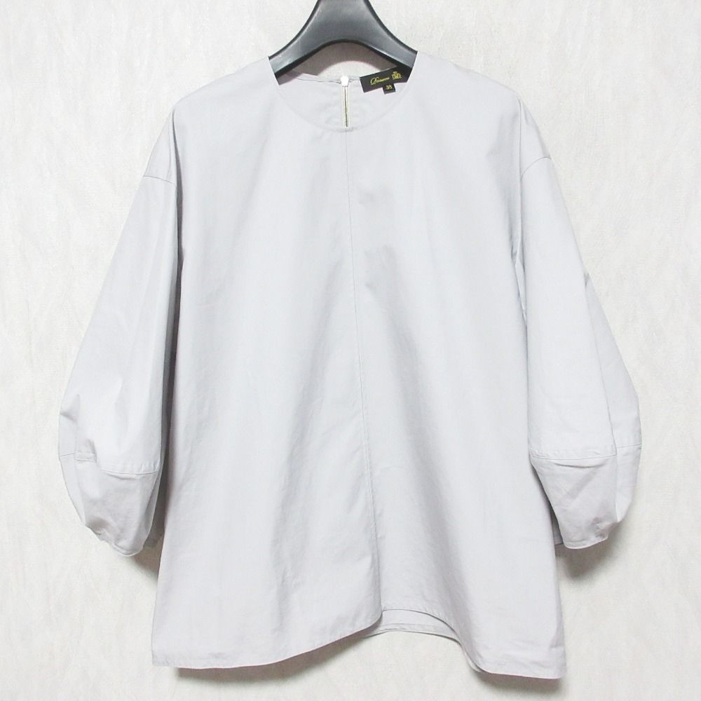 22 AW Drawer ドゥロワー コットンバックジップクルーネックブラウス 6521 299 1029 サイズ38 グレー レディース 古着