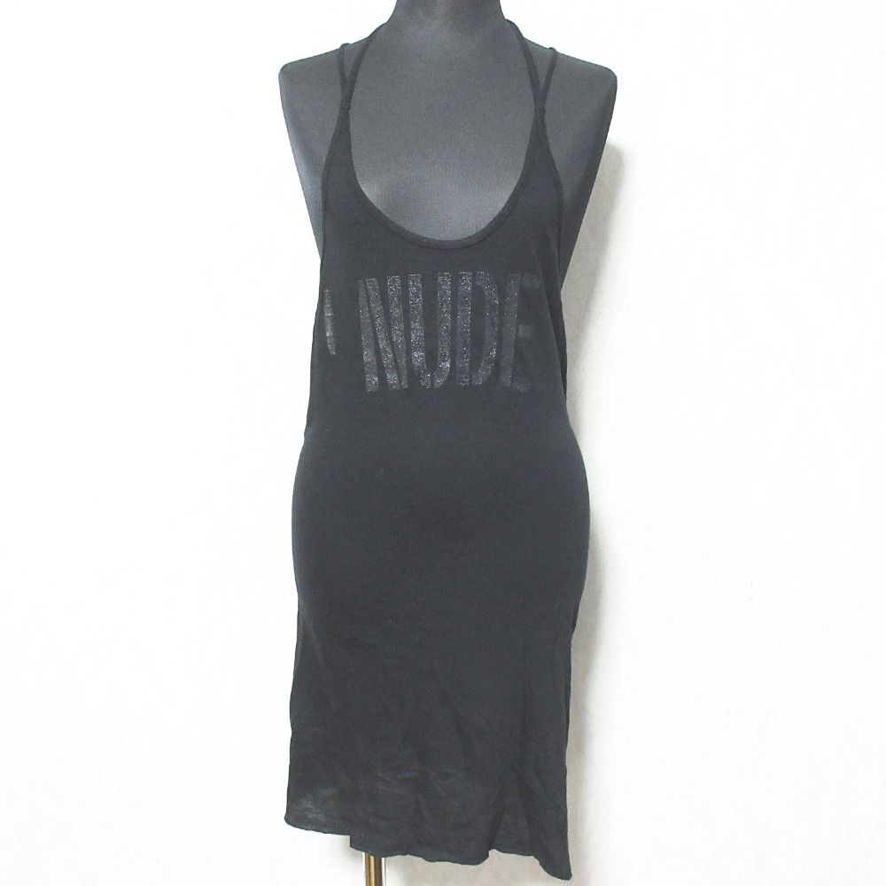 L G B ルグランブルー NUDE コットン カシミヤ ホルターネック カットソー チュニック サイズ1 ブラック レディース 古着