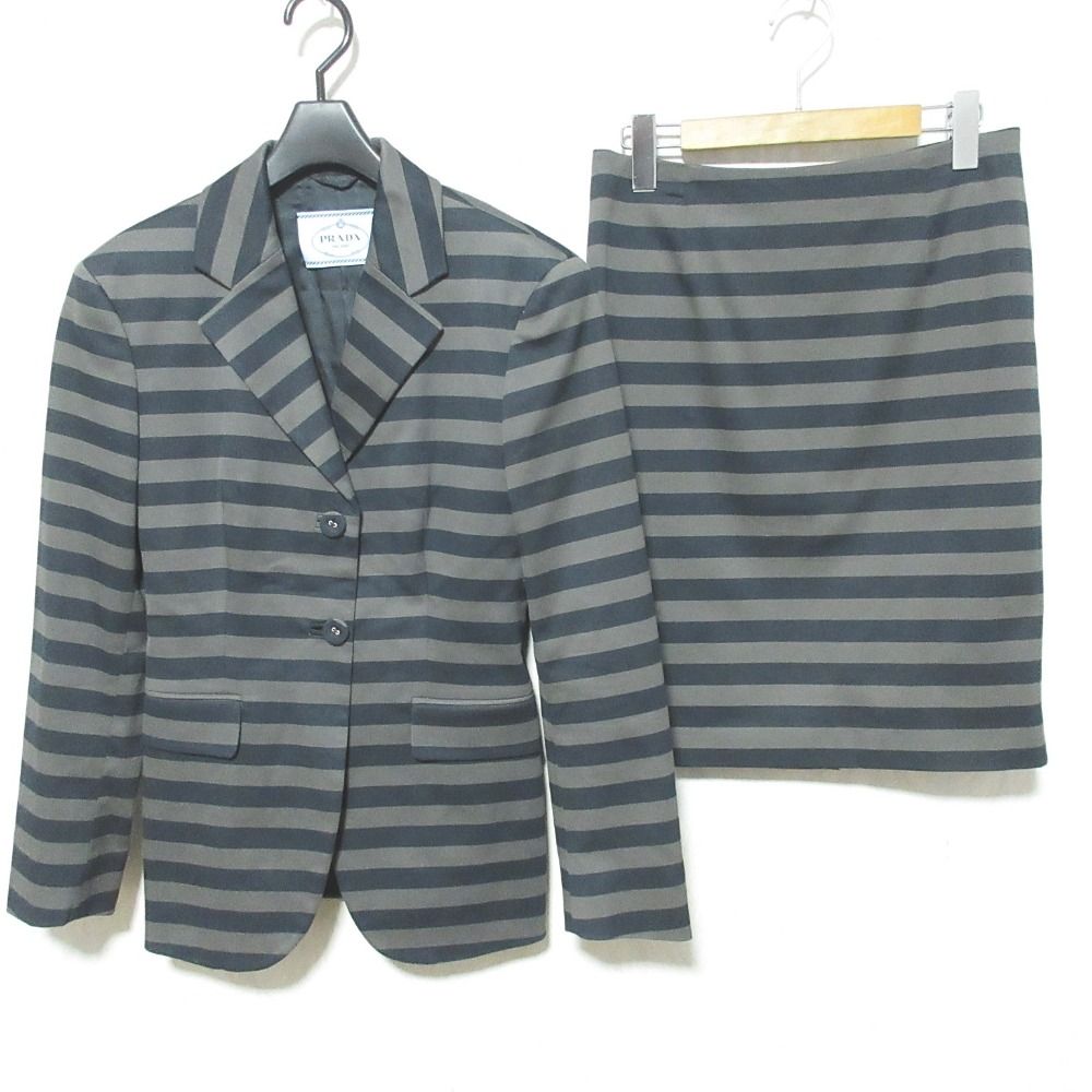 PRADA プラダ ボーダージャケット スカート セットアップ スーツ サイズ40 グレー レディース 古着
