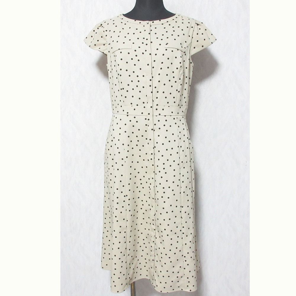 TOCCA トッカ 洗える シャツドレス ドット柄 半袖 ミディワンピース 2 ベージュ ブラック レディース 古着
