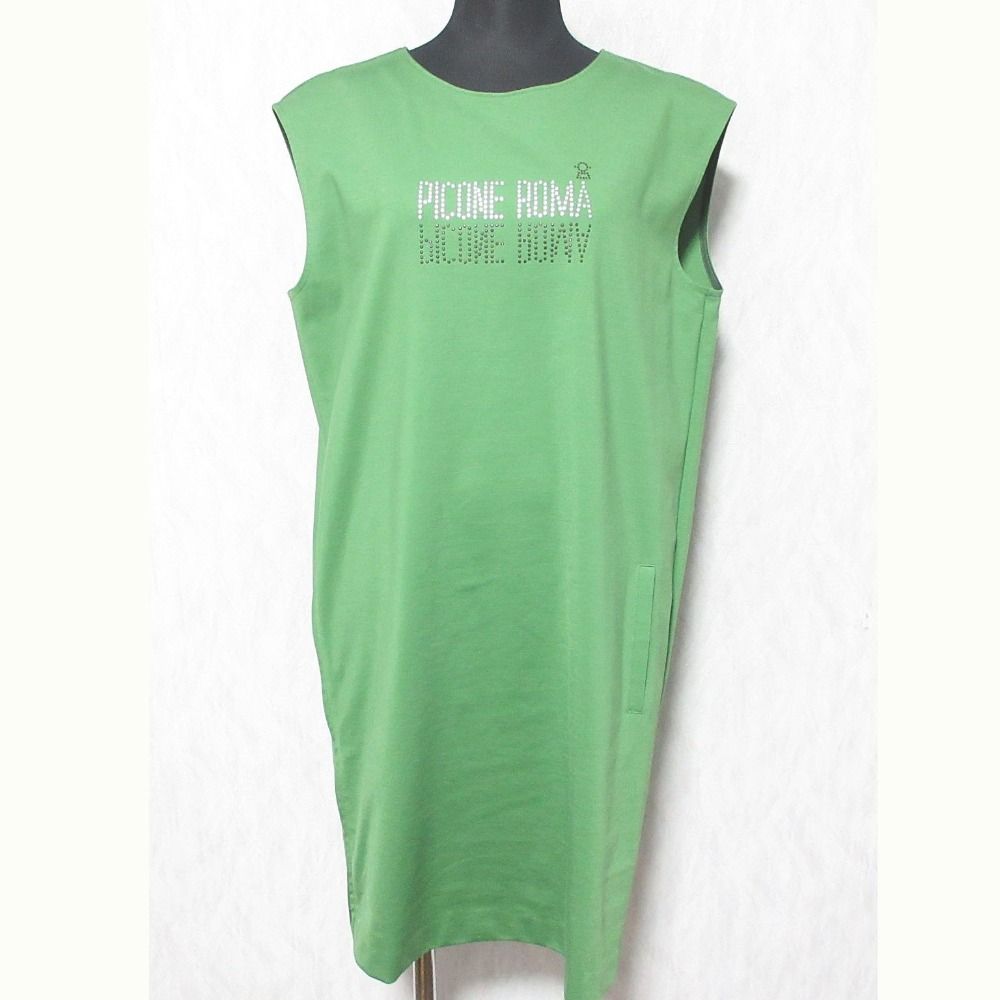 STUDIO PICONE スタジオピッコーネ スタッズロゴ ノースリーブ ひざ丈 ワンピース 38 グリーン レディース 古着