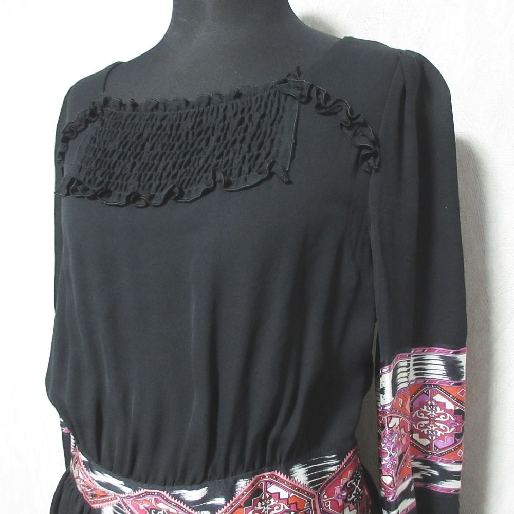 EMILIO PUCCI シルクワンピース EMILIO PUCCI エミリオプッチ スクエアネック パフスリーブ シルク