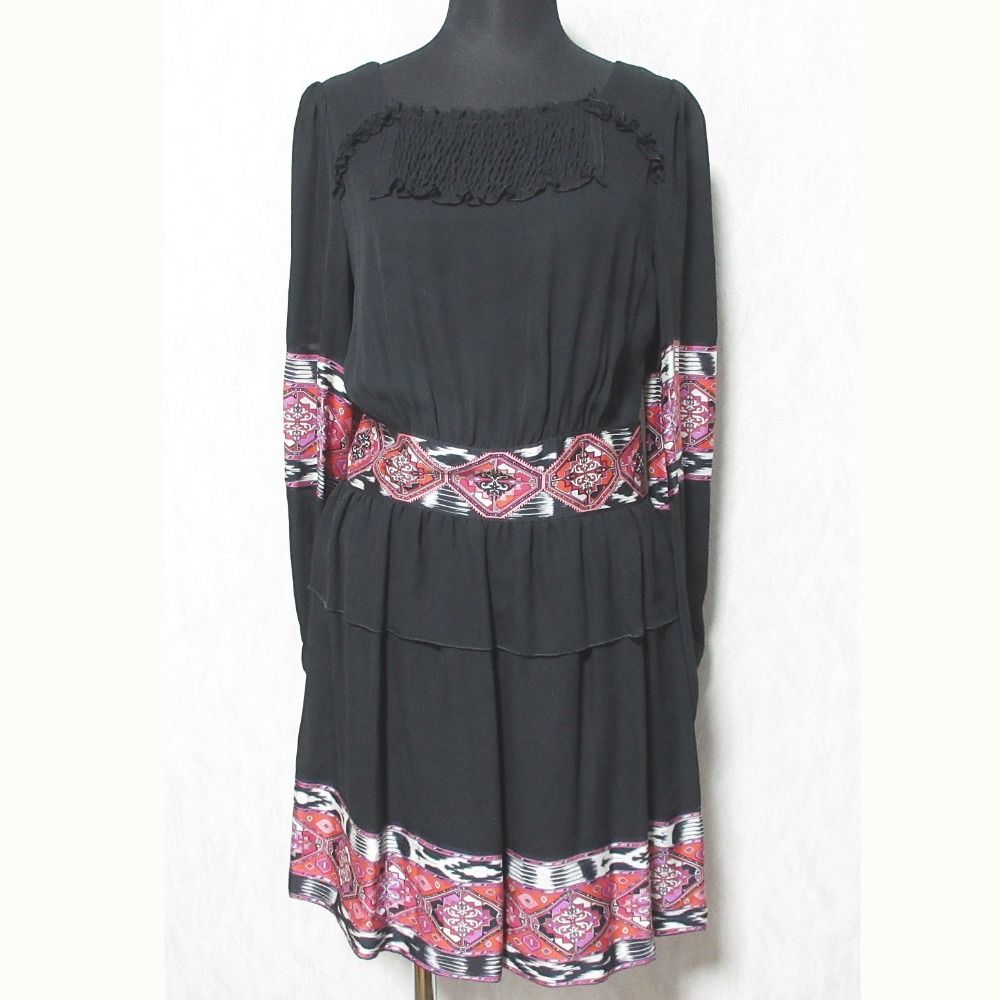 EMILIO PUCCI エミリオプッチ スクエアネック パフスリーブ シルクワンピース 46RG68 サイズ34 ブラック レディース 古着