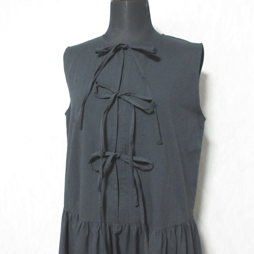 美品 yori ヨリ シアサッカー ノースリーブ ロング ギャザー