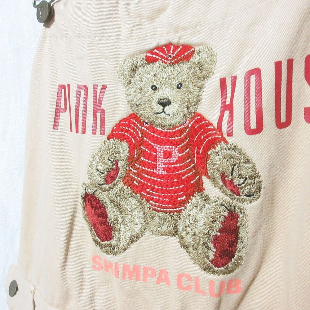 美品 PINK HOUSE ピンクハウス テディベア刺繍 オーバーオール