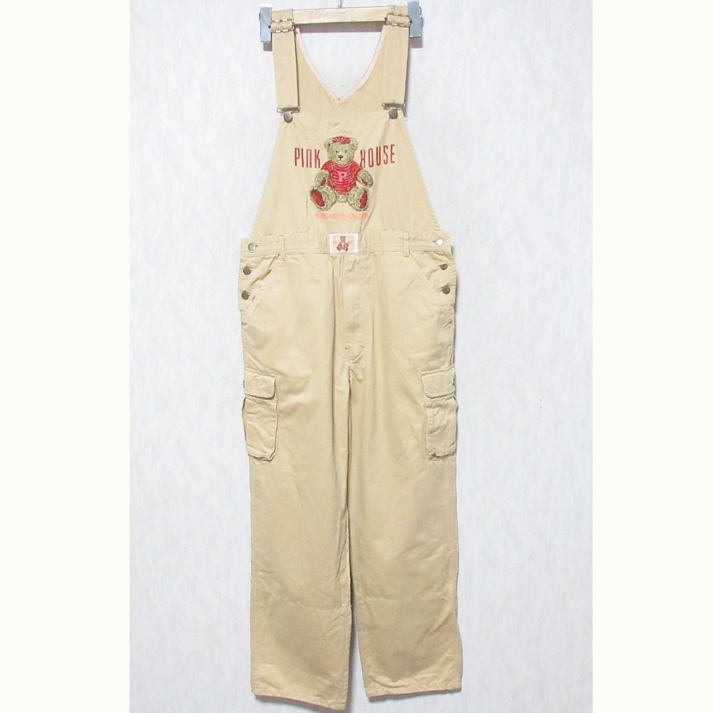 PINK HOUSE ピンクハウス テディベア刺繍 オーバーオール ベージュ レディース 古着
