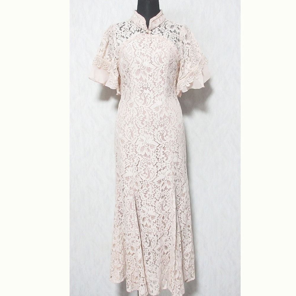 23 AW SNIDEL スナイデル チャイナライクレースドレス サイズ0 ピンクベージュ レディース 古着