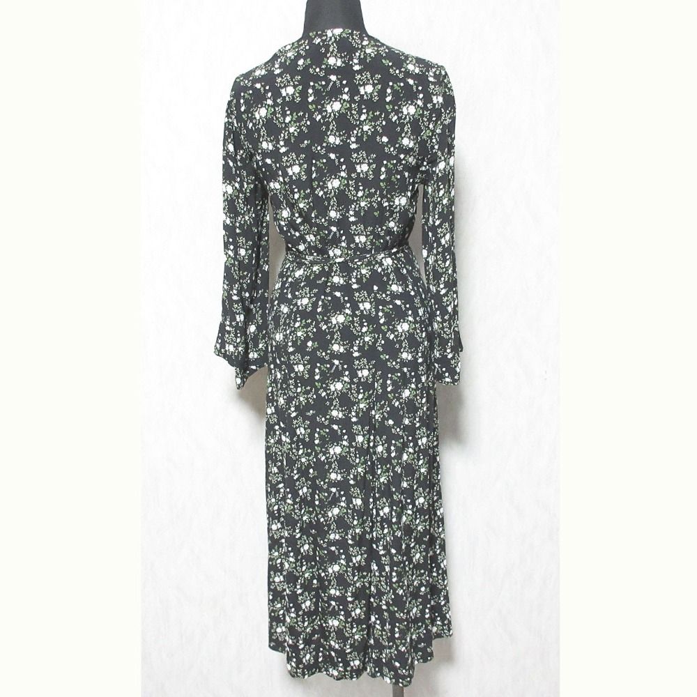 GANNI ガニー 花柄 ラップワンピース 1577 399 0144 サイズ32 ブラック レディース 古着