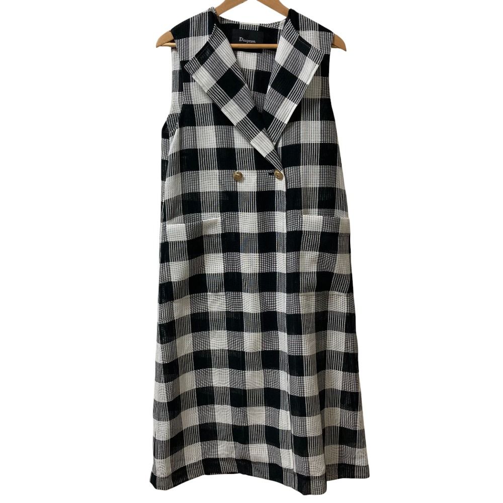 25 AW Diagram ダイアグラム カラミロングジレ ベスト サイズ36 ブラック×ホワイト レディース 古着