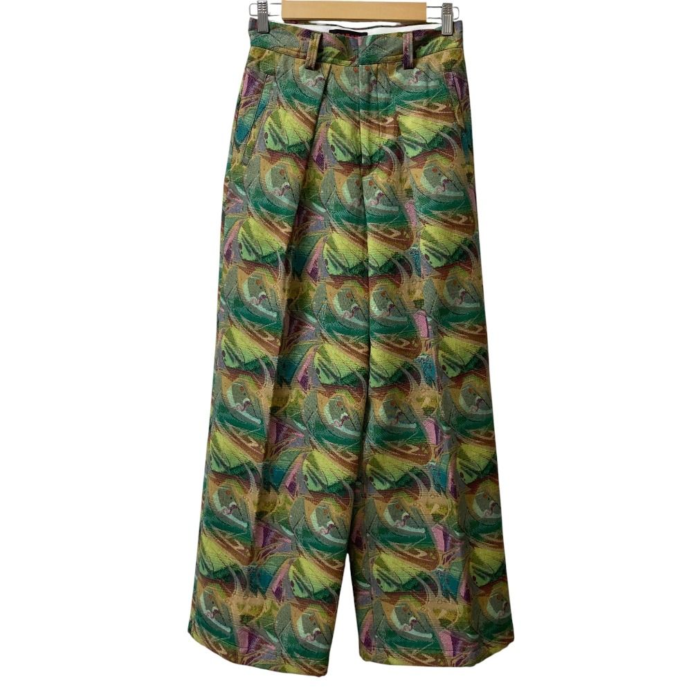 23 SS CABaN キャバン コットンポリエステルジャカード 1タックワイドパンツ 39 04 31 04002 サイズS グリーン レディース 古着
