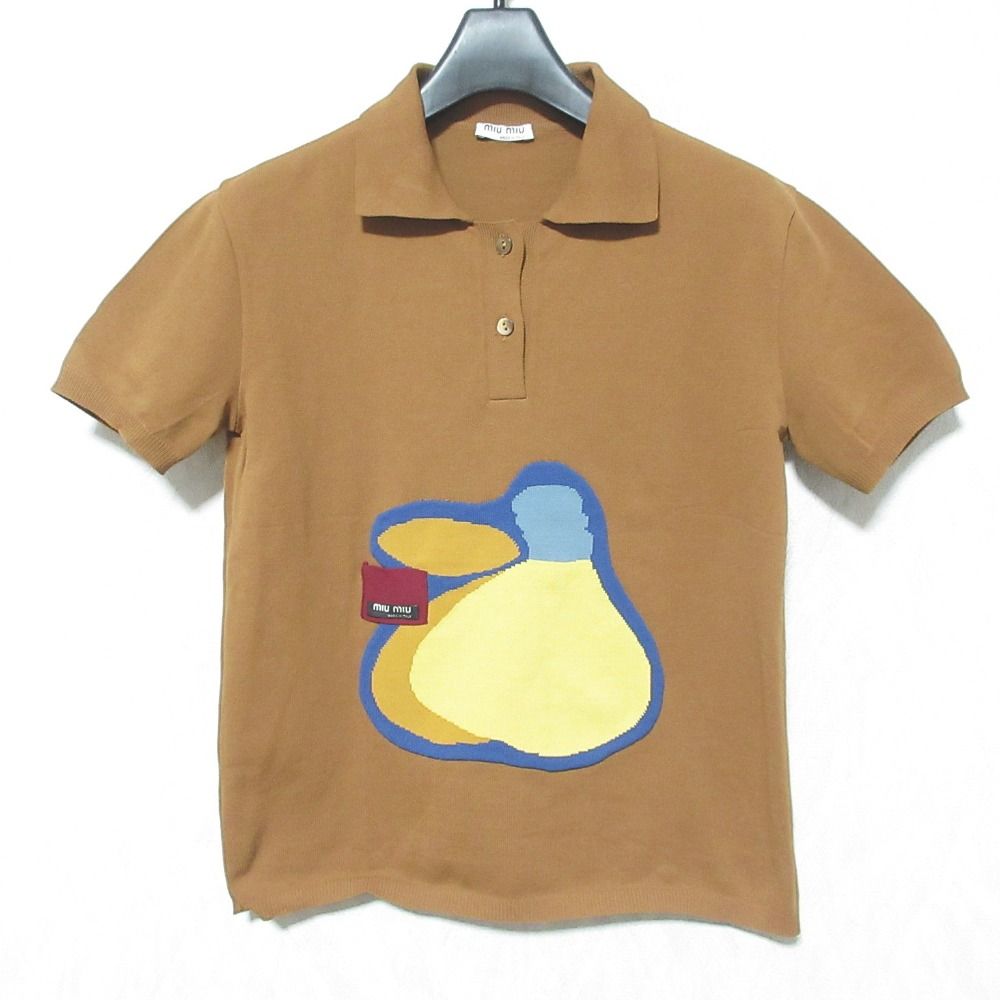 miumiu ミュウミュウ ニット ポロシャツ サイズ38 キャメルブラウン レディース 古着