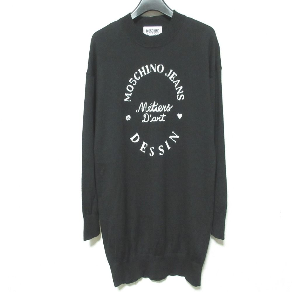 美品 MOSCHINO JEANS モスキーノジーンズ ロゴジャガード ロングニット