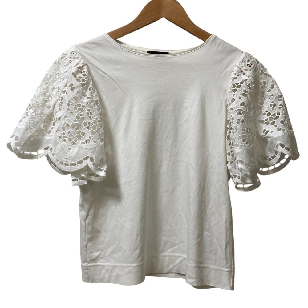 Drawer ドゥロワー コットンレースクルーネックトップス Tシャツ 6517-206-0642 ホワイト レディース 古着