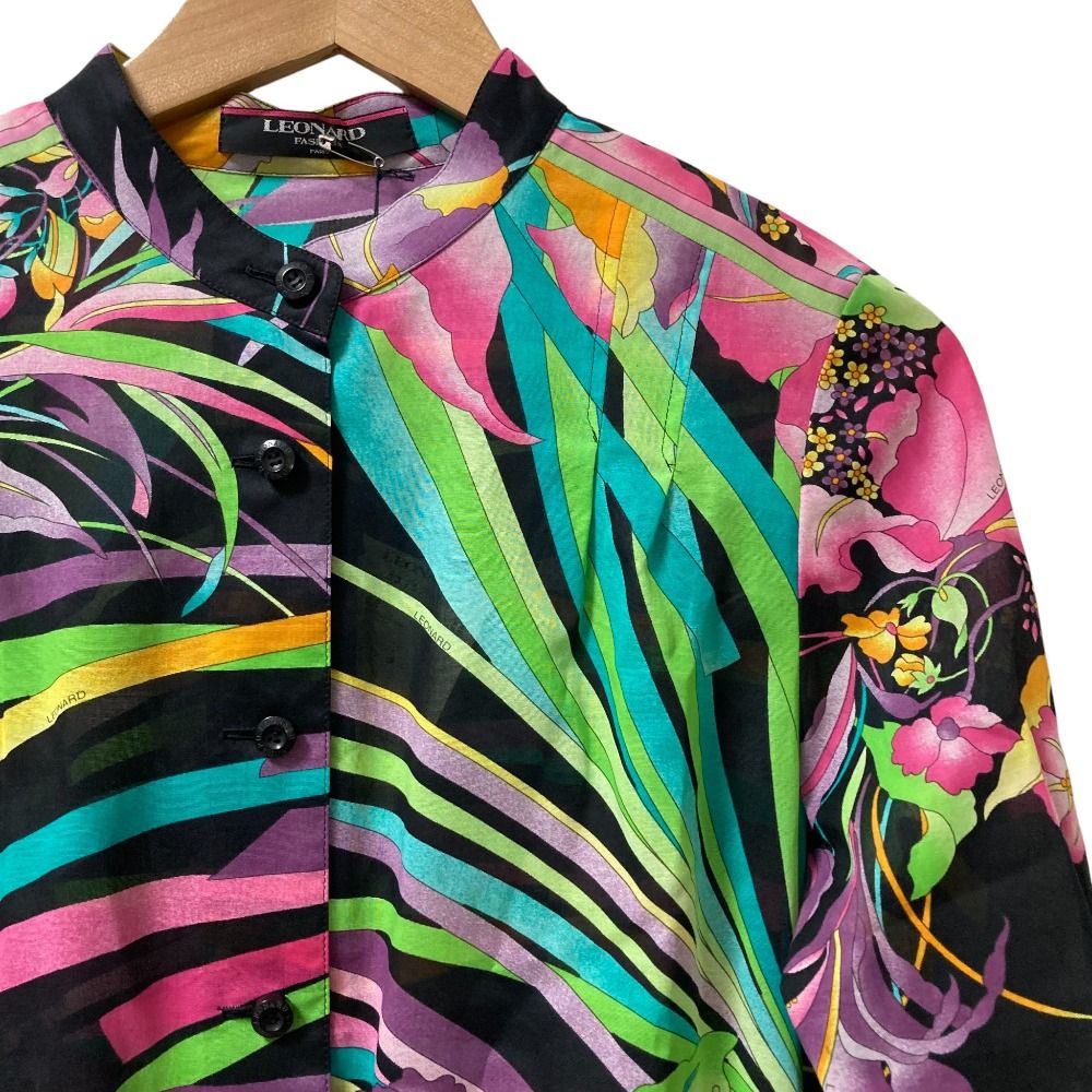 未使用 LEONARD レオナール フラワープリント ベルスリーブ シアー