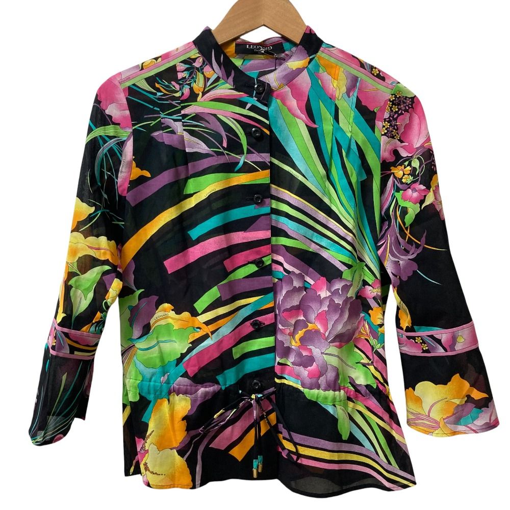 未使用 LEONARD レオナール フラワープリント ベルスリーブ シアー