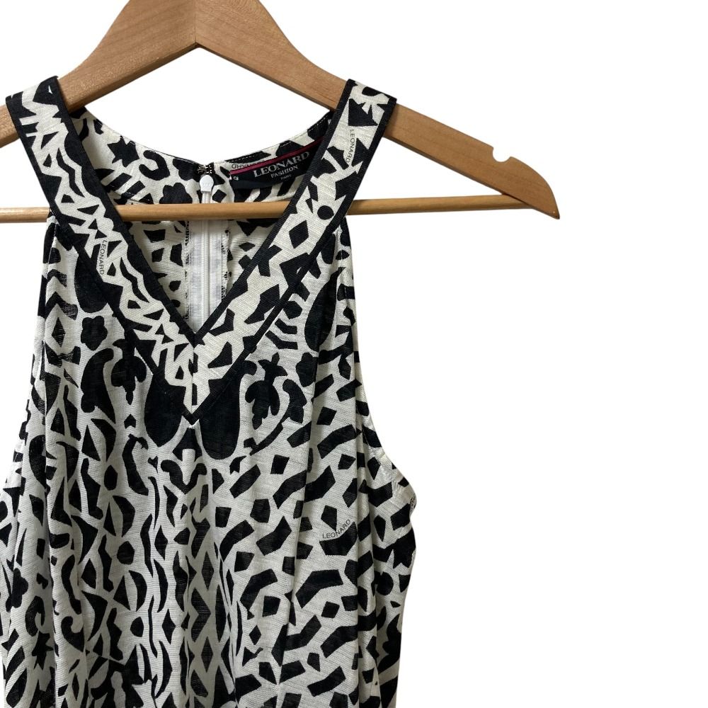 美品 LEONARD レオナール ジオメトリック リネン ノースリーブロング