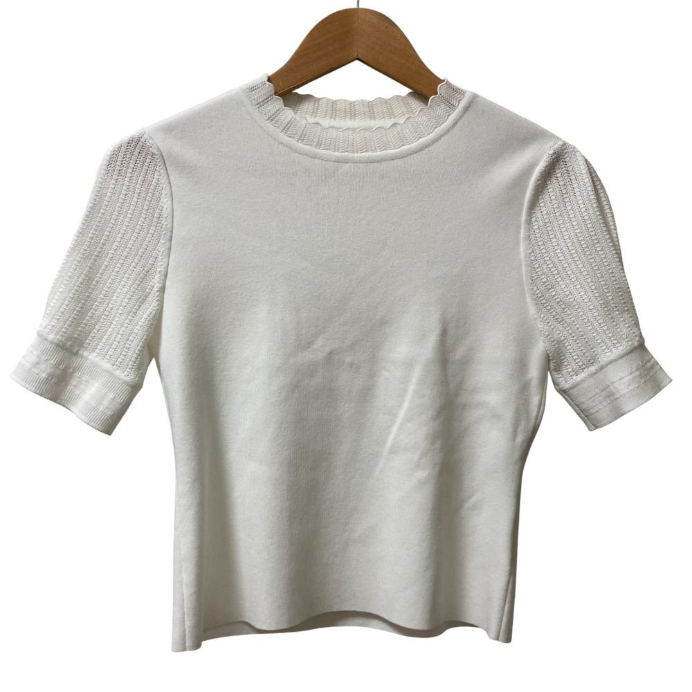 美品 FOXEY フォクシー Marion Sweater ショートスリーブニット 42648 サイズ38 ホワイト レディース 古着  USED